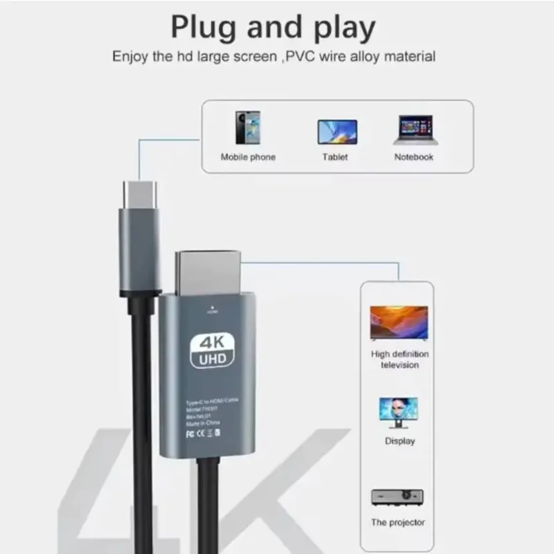 ADAPTATEUR D’AFFICHAGE HD MOBILE TV – CÂBLE USB TYPE-C VERS HDMI 4K 60HZ (2M)
