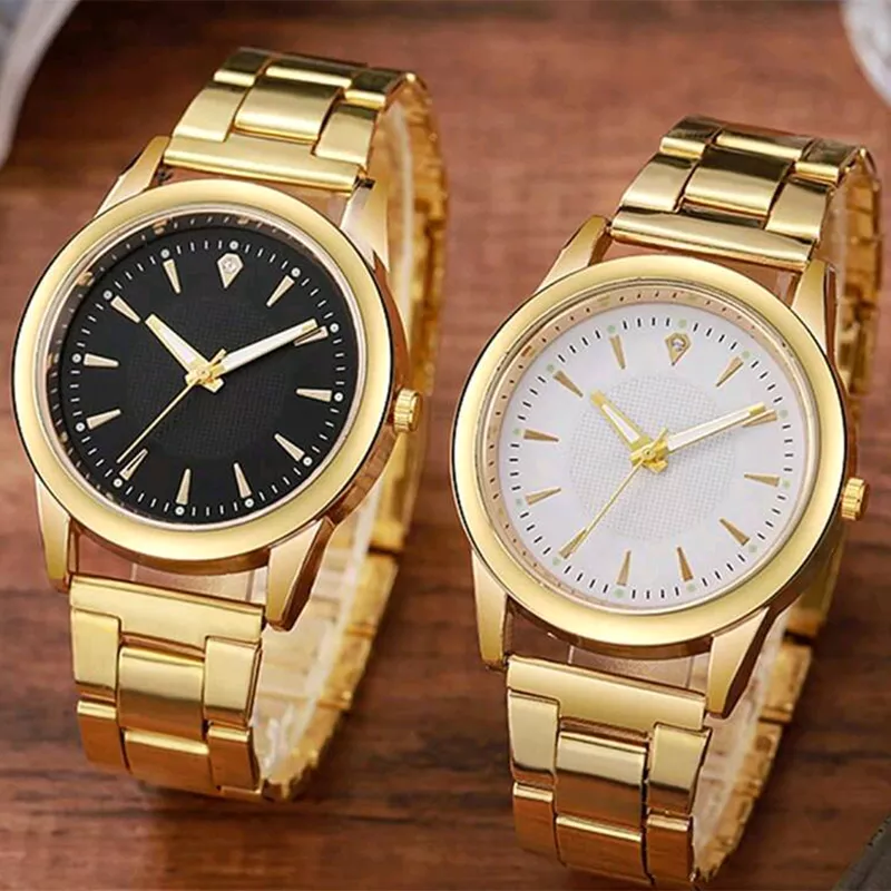  MONTRES À QUARTZ EN ACIER inoxydable pour femmes et hommes, mode loisirs, montre dorée pour femmes, montre-bracelet argentée, cadeau de couple 